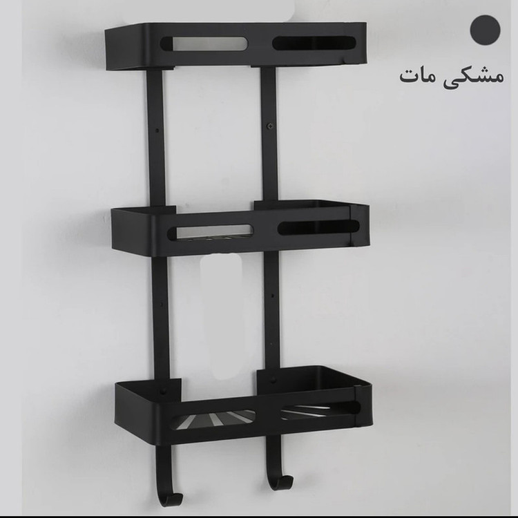 قفسه حمام تی بی کو مدل وسط صفحه ای تسمه پهن دیواری آلومینیومی سه طبقه مشکی مات