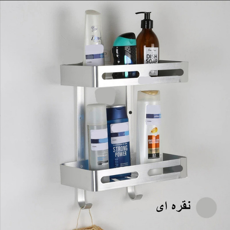 قفسه حمام مدل دو طبقه وسط صفحه ای تسمه پهن سنگین آلومینیومی دیواری تی بی کو