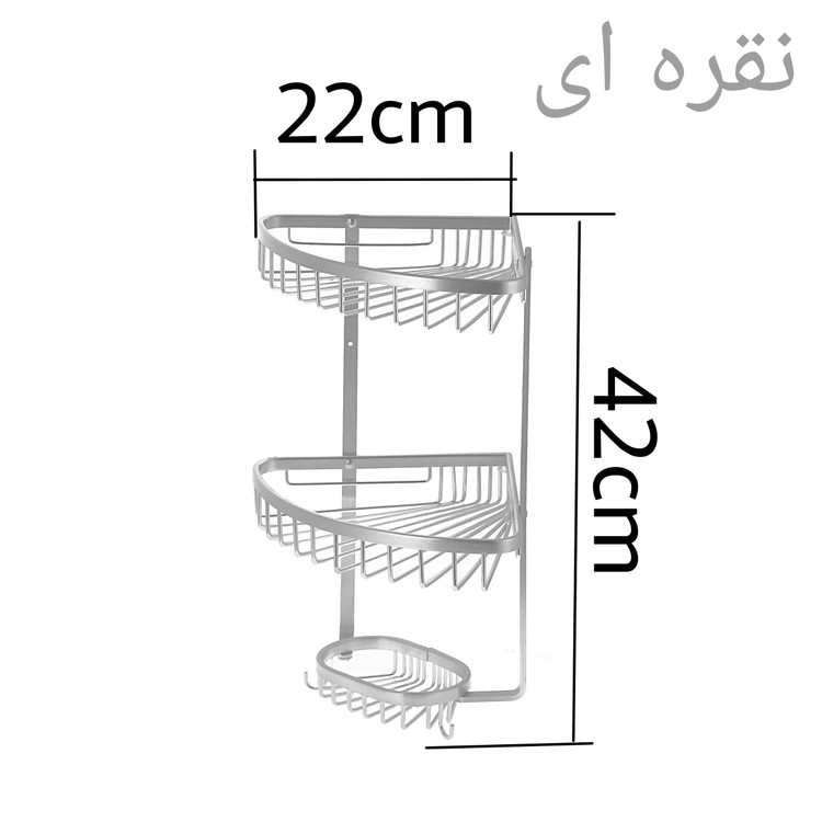 قفسه حمام تی بی کو مدل کنجی خورشیدی سبدی دیواری دو طبقه آلومینیومی نقره ای