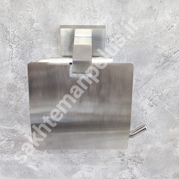 جای رول دستمال توالت کاوردار دیواری مدل فلت گریت کروم مات (استیل خشدار)