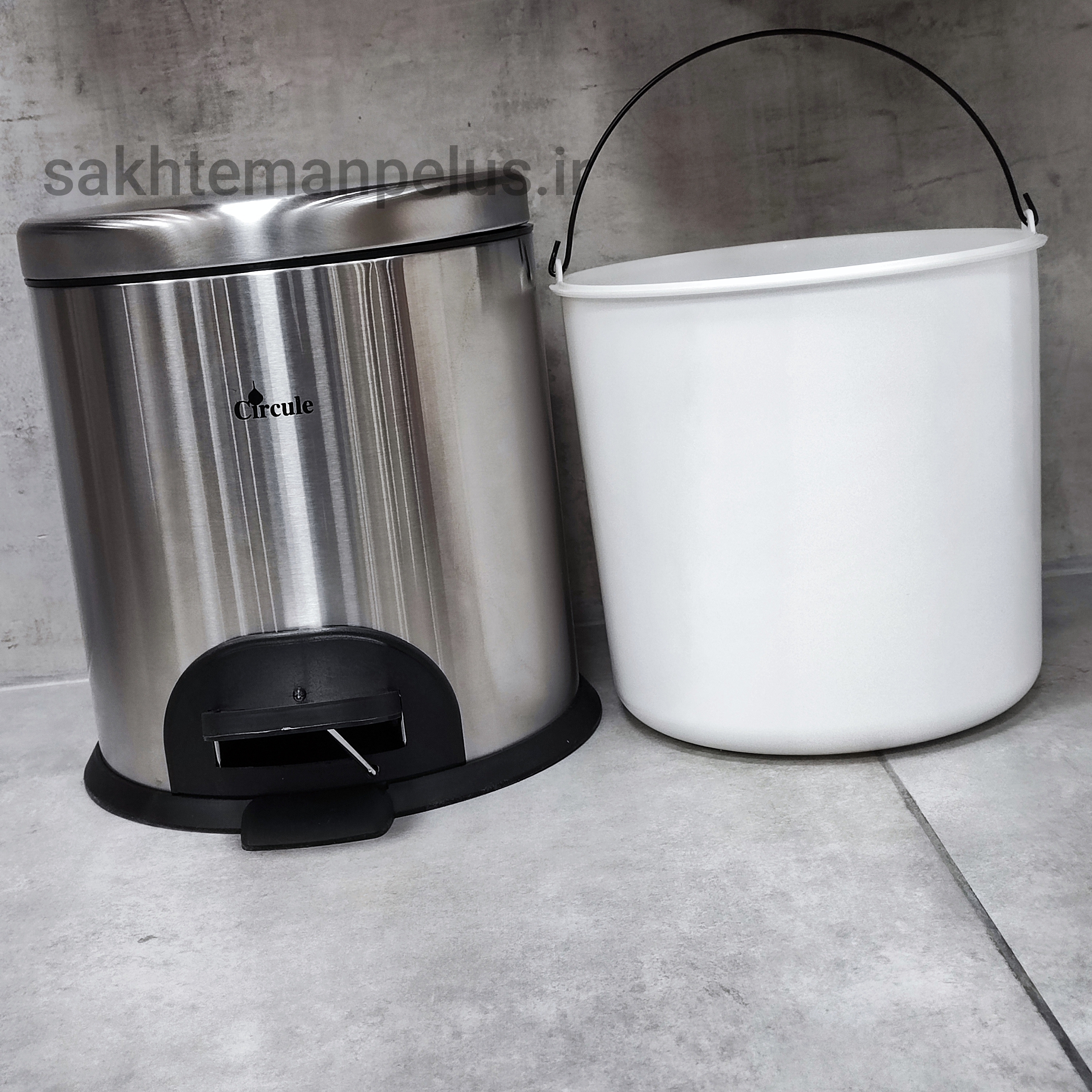 سطل زباله ۱۵ لیتر تمام استیل پدالی آرام بند گرد سرکوله