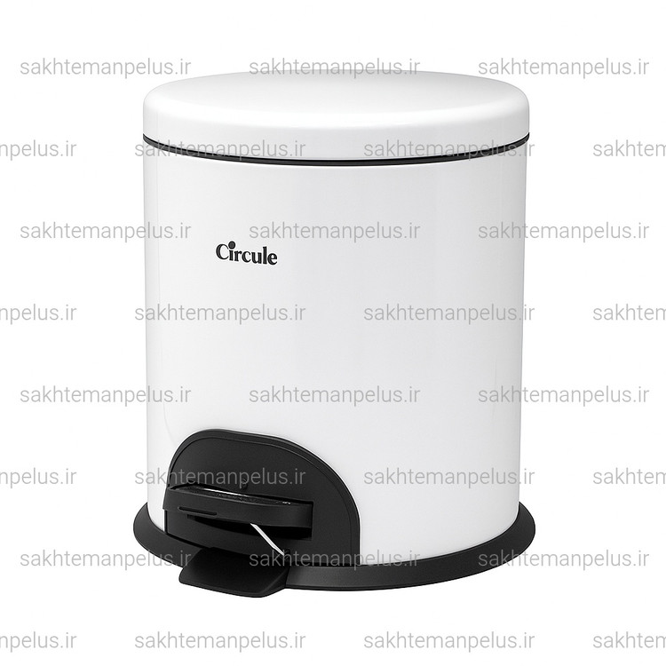 سطل زباله ۱۵ لیتر تمام سفید پدالی آرام بند گرد سرکوله