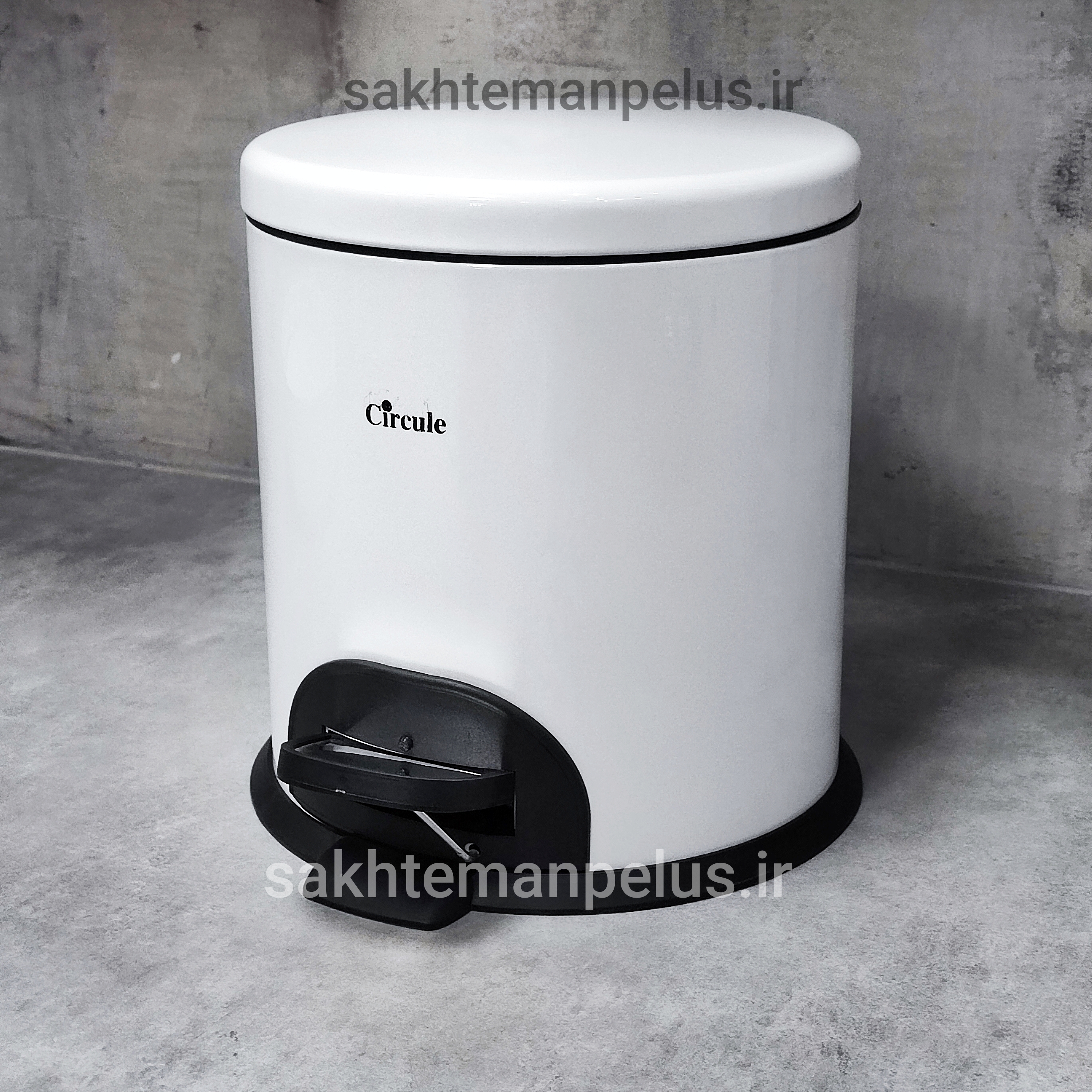 سطل زباله ۱۵ لیتر تمام سفید پدالی آرام بند گرد سرکوله