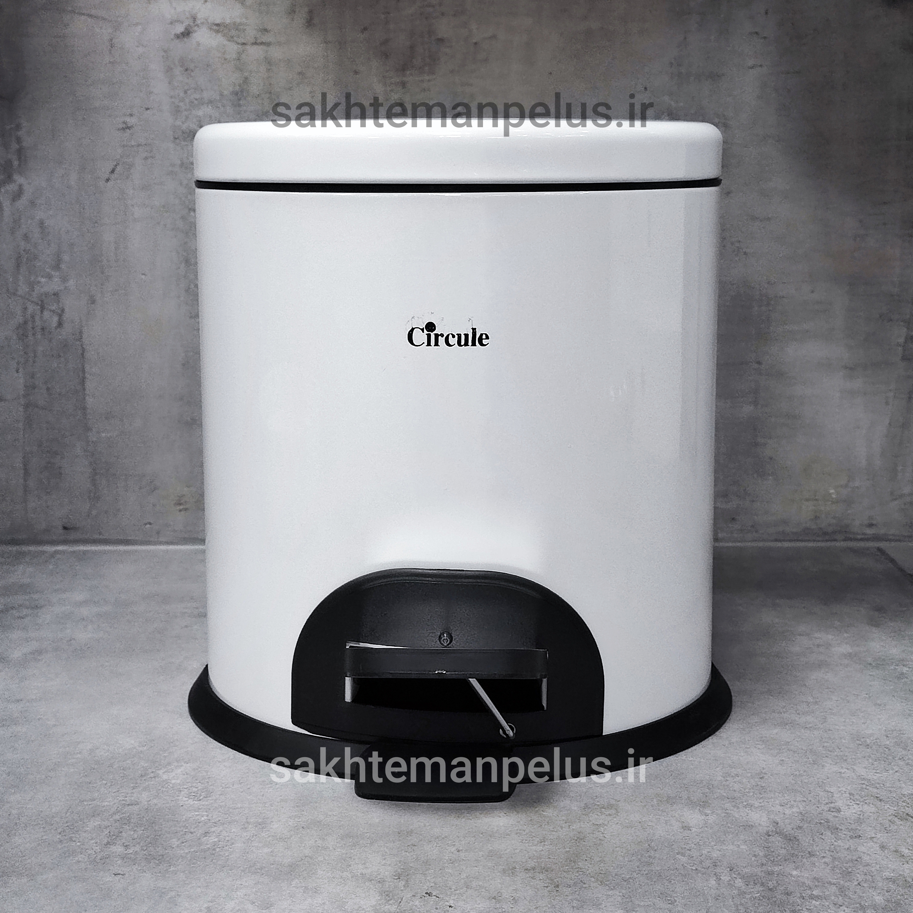 سطل زباله ۱۵ لیتر تمام سفید پدالی آرام بند گرد سرکوله