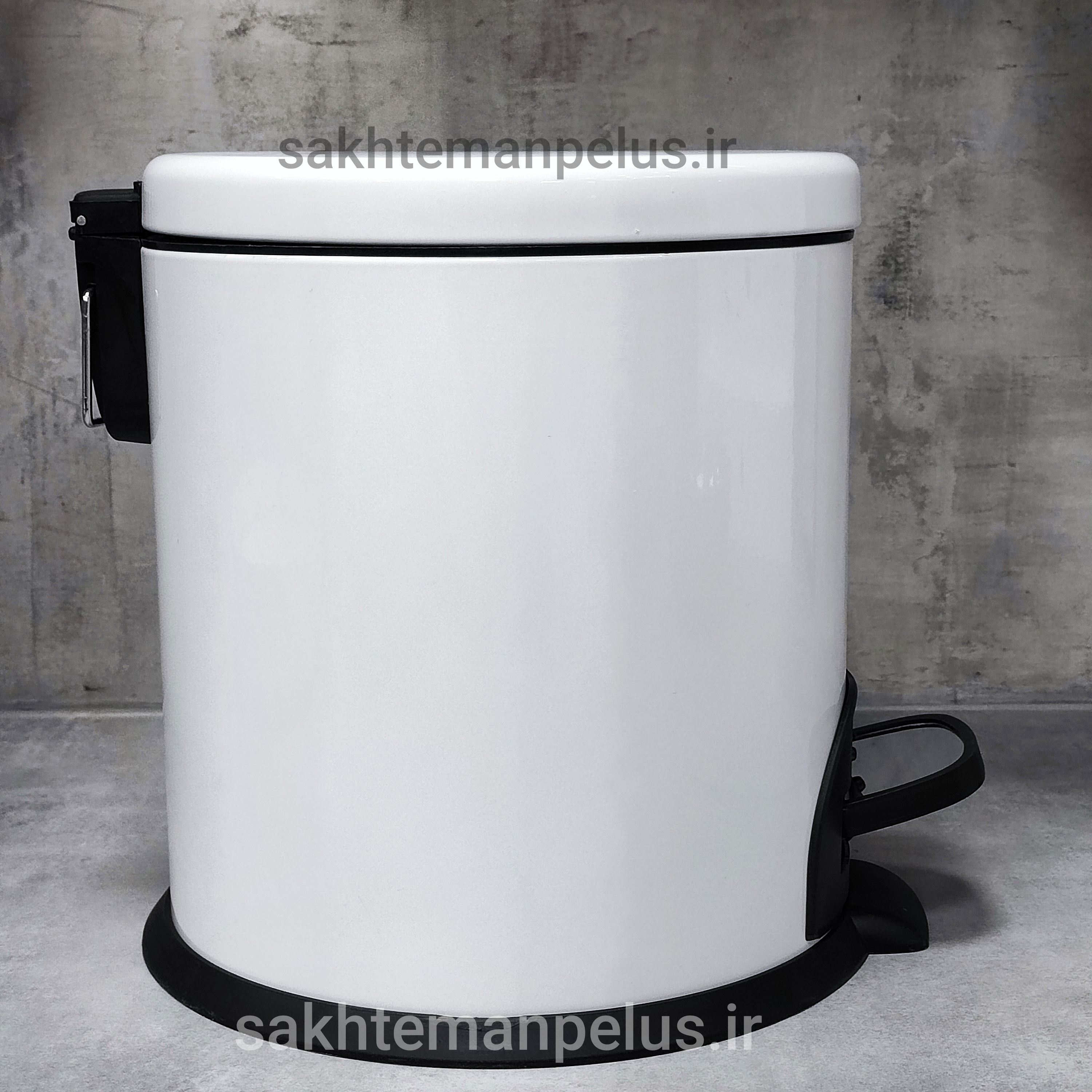 سطل زباله ۱۵ لیتر تمام سفید پدالی آرام بند گرد سرکوله