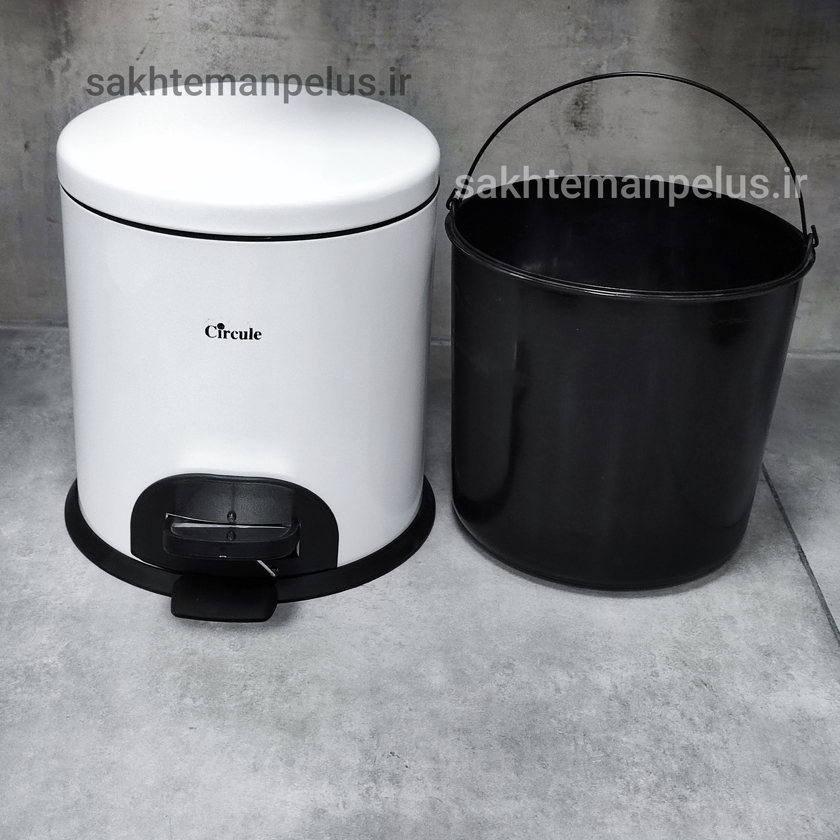 سطل زباله ۱۵ لیتر تمام سفید پدالی آرام بند گرد سرکوله