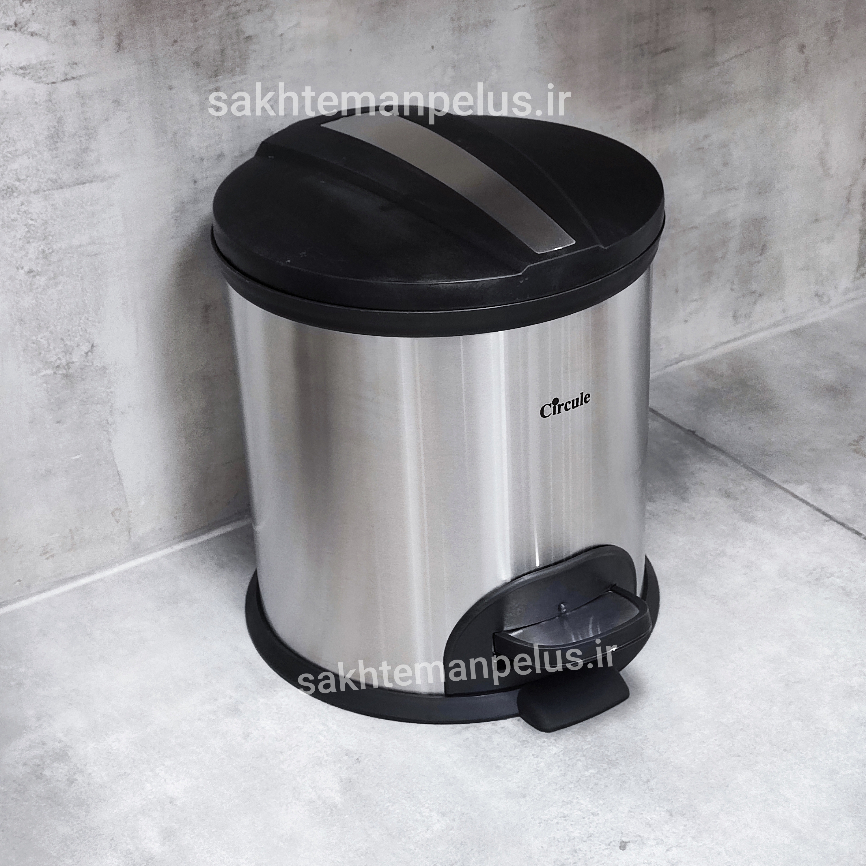 سطل زباله ۱۵ لیتر استیل پدالی درب پلیمری پدالی گرد سرکوله