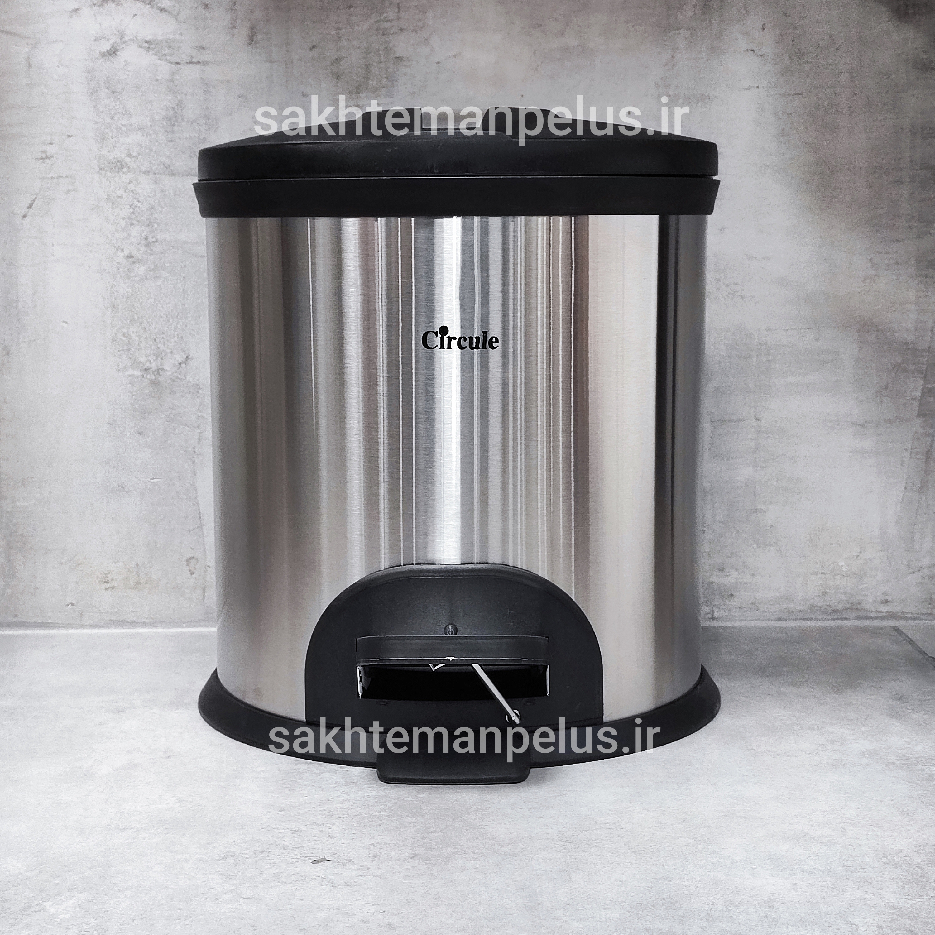 سطل زباله ۱۵ لیتر استیل پدالی درب پلیمری پدالی گرد سرکوله