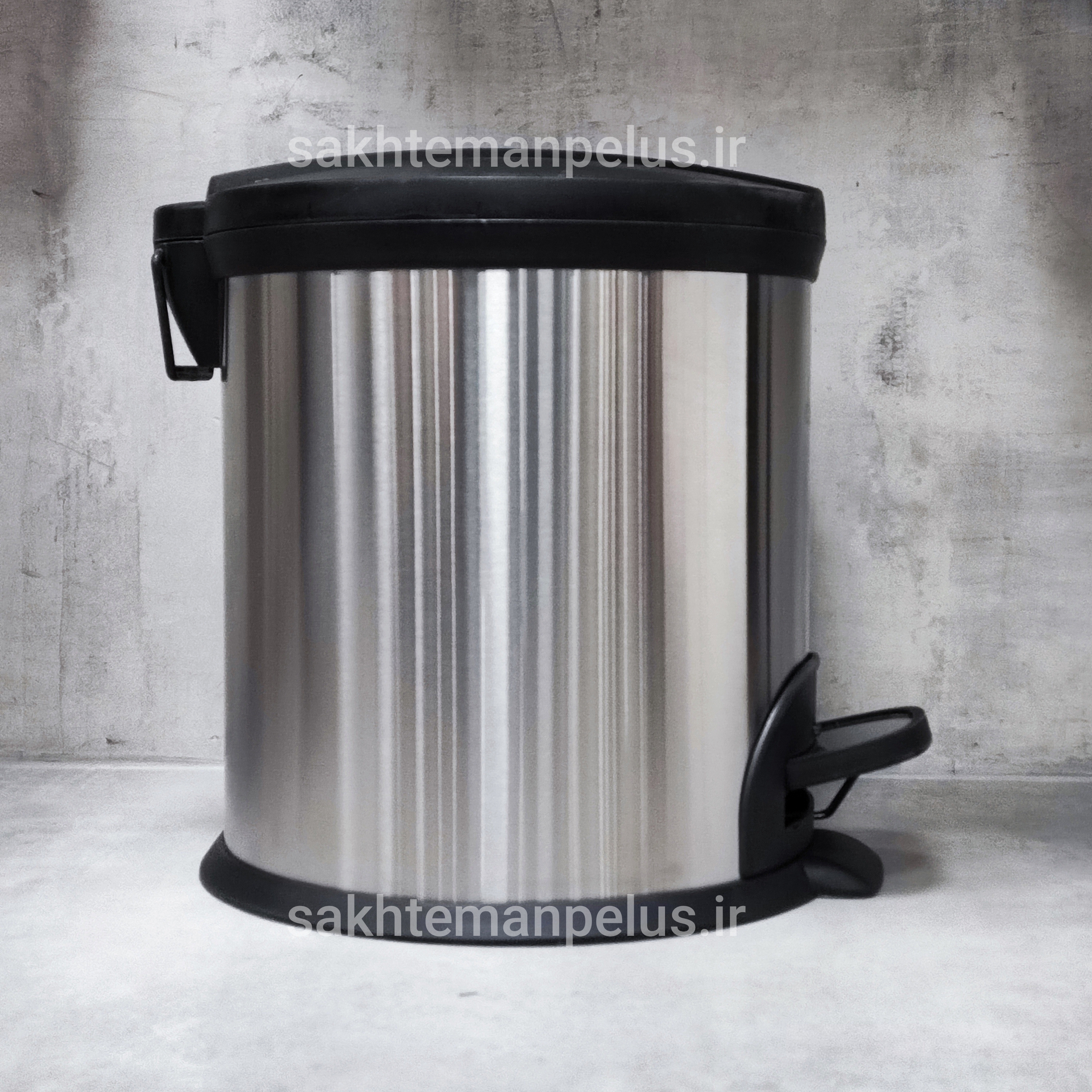 سطل زباله ۱۵ لیتر استیل پدالی درب پلیمری پدالی گرد سرکوله