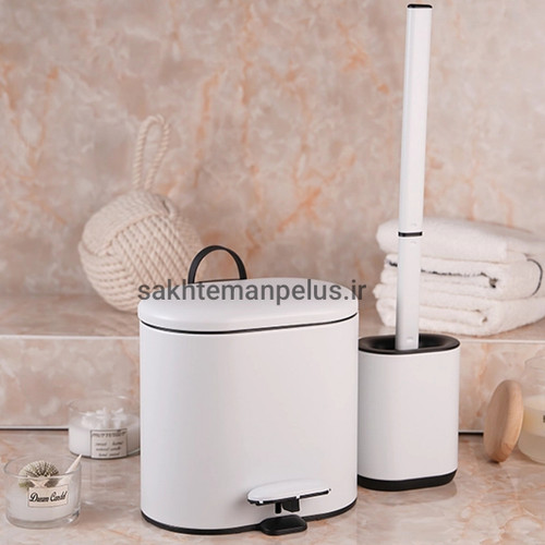 سطل و فرچه ی تک برند پرفکت سایز 3 لیتر بیضی رنگ سفید با پدال آرام بند