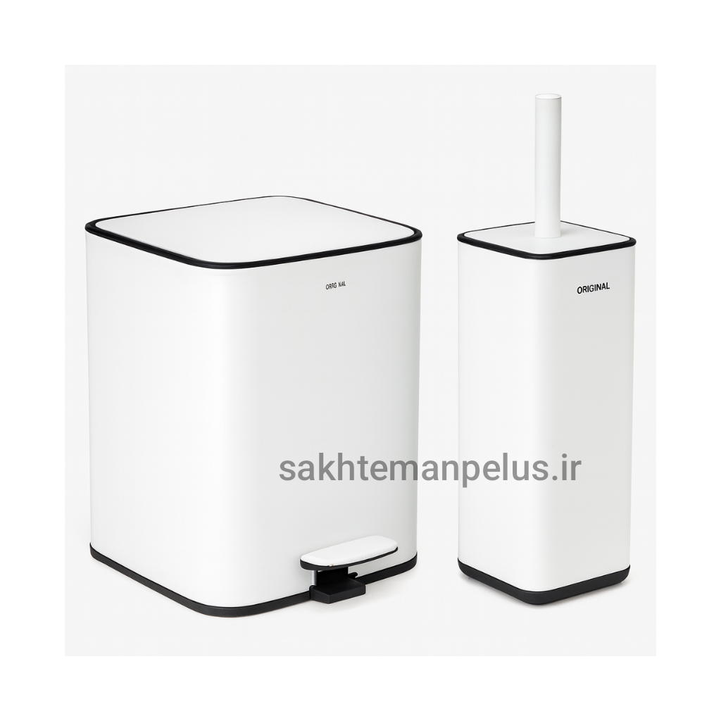 ست سطل و فرچه ۵ لیتر درب تخت مربع اورجینال سفید آرام بند