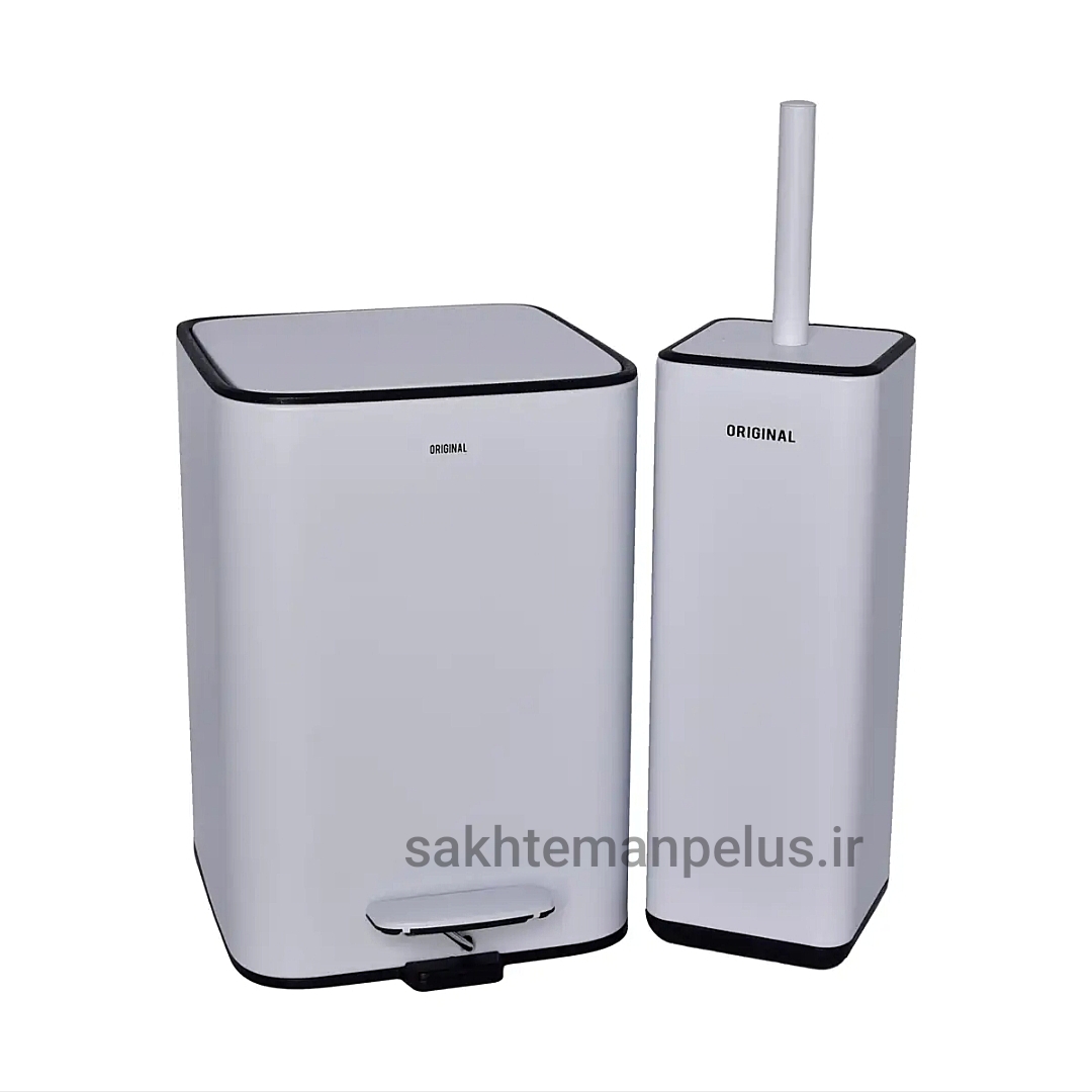 ست سطل و فرچه ۵ لیتر درب تخت مربع اورجینال سفید آرام بند