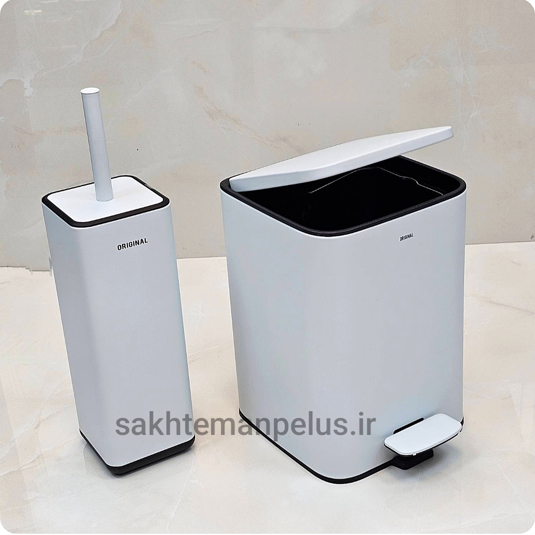 ست سطل و فرچه ۵ لیتر درب تخت مربع اورجینال سفید آرام بند