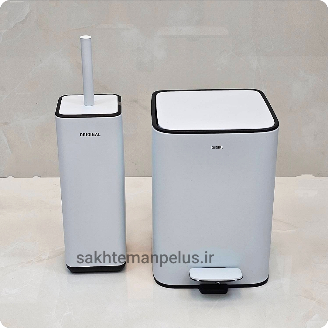 ست سطل و فرچه ۵ لیتر درب تخت مربع اورجینال سفید آرام بند