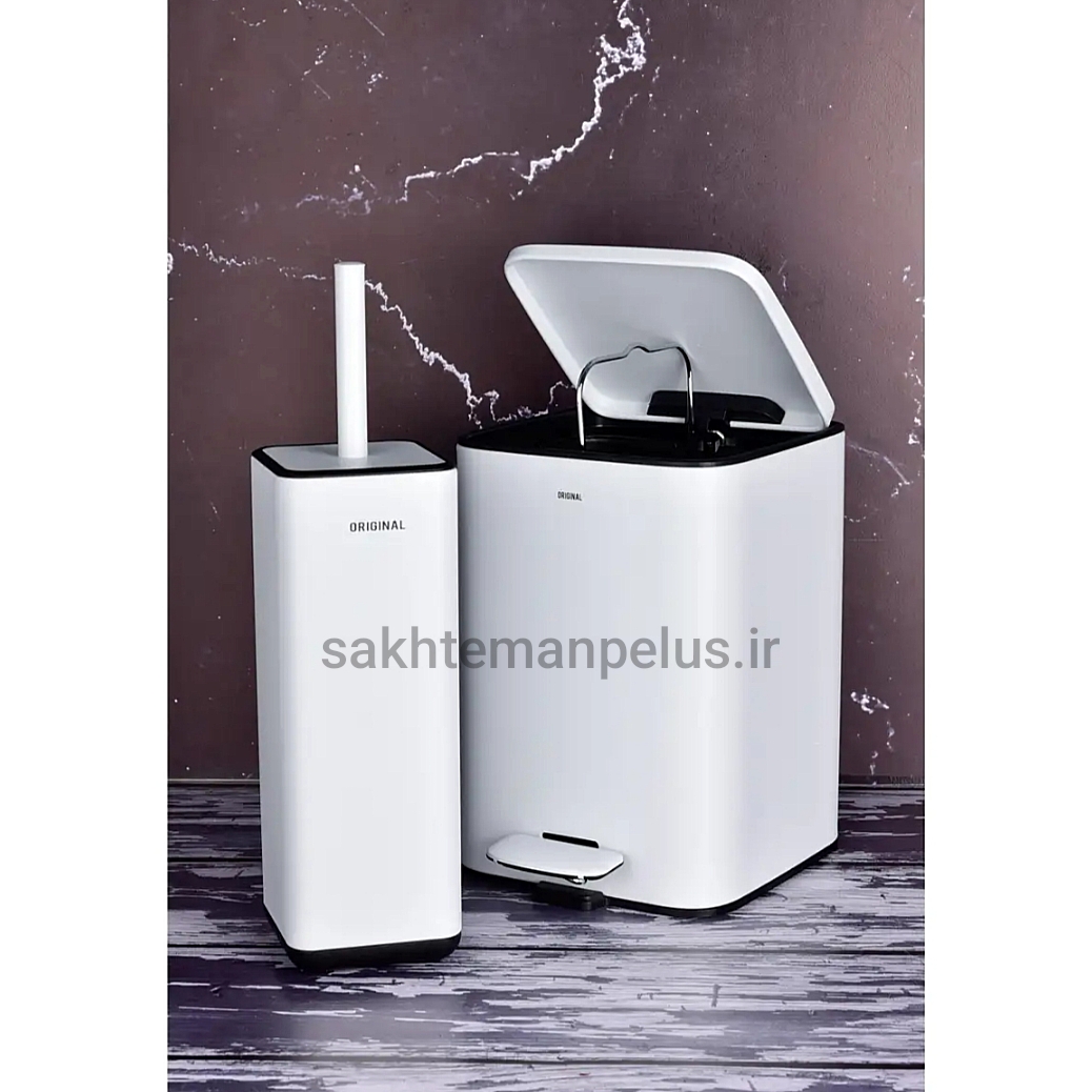 ست سطل و فرچه ۵ لیتر درب تخت مربع اورجینال سفید آرام بند