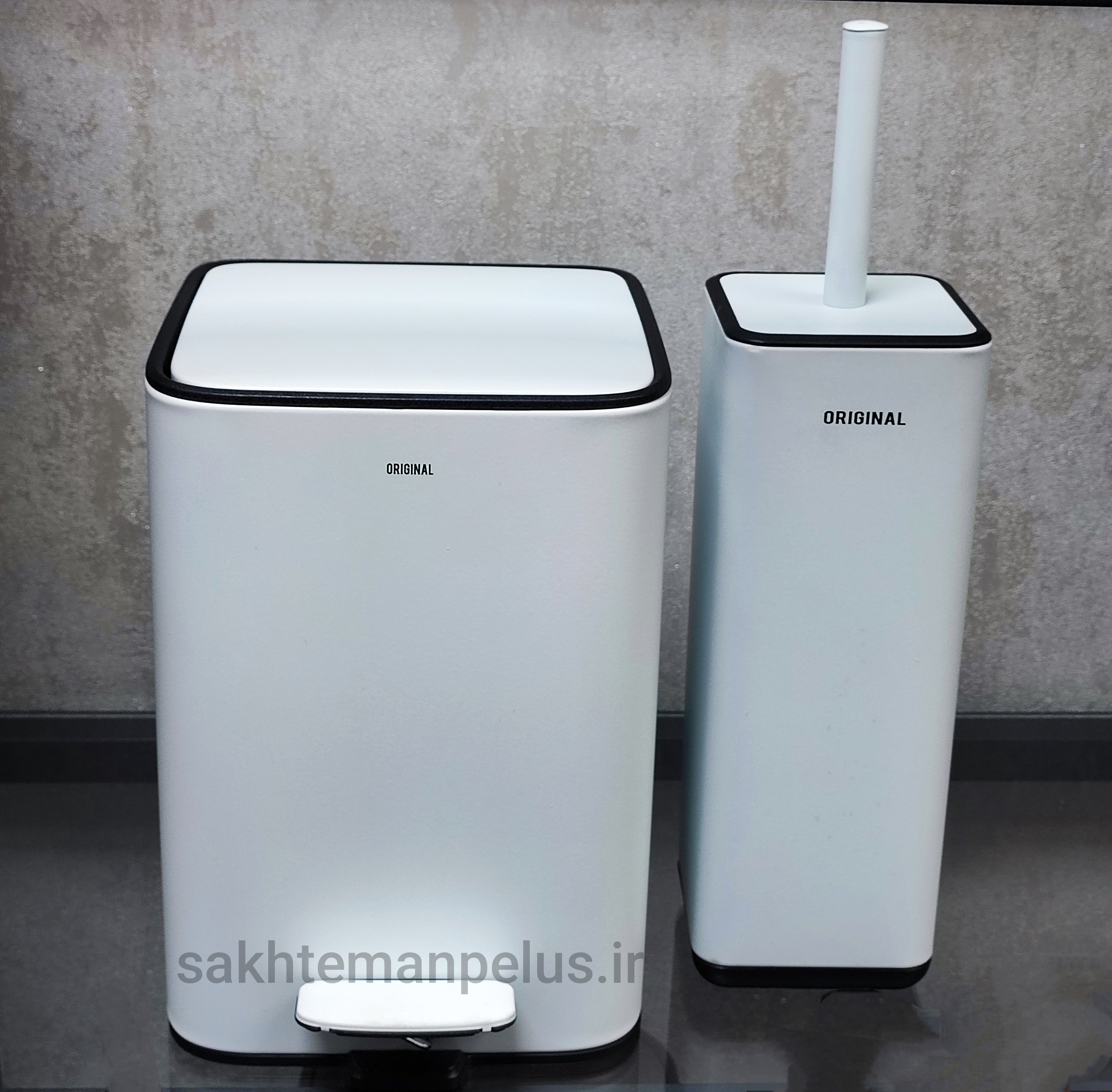 ست سطل و فرچه ۵ لیتر درب تخت مربع اورجینال سفید آرام بند