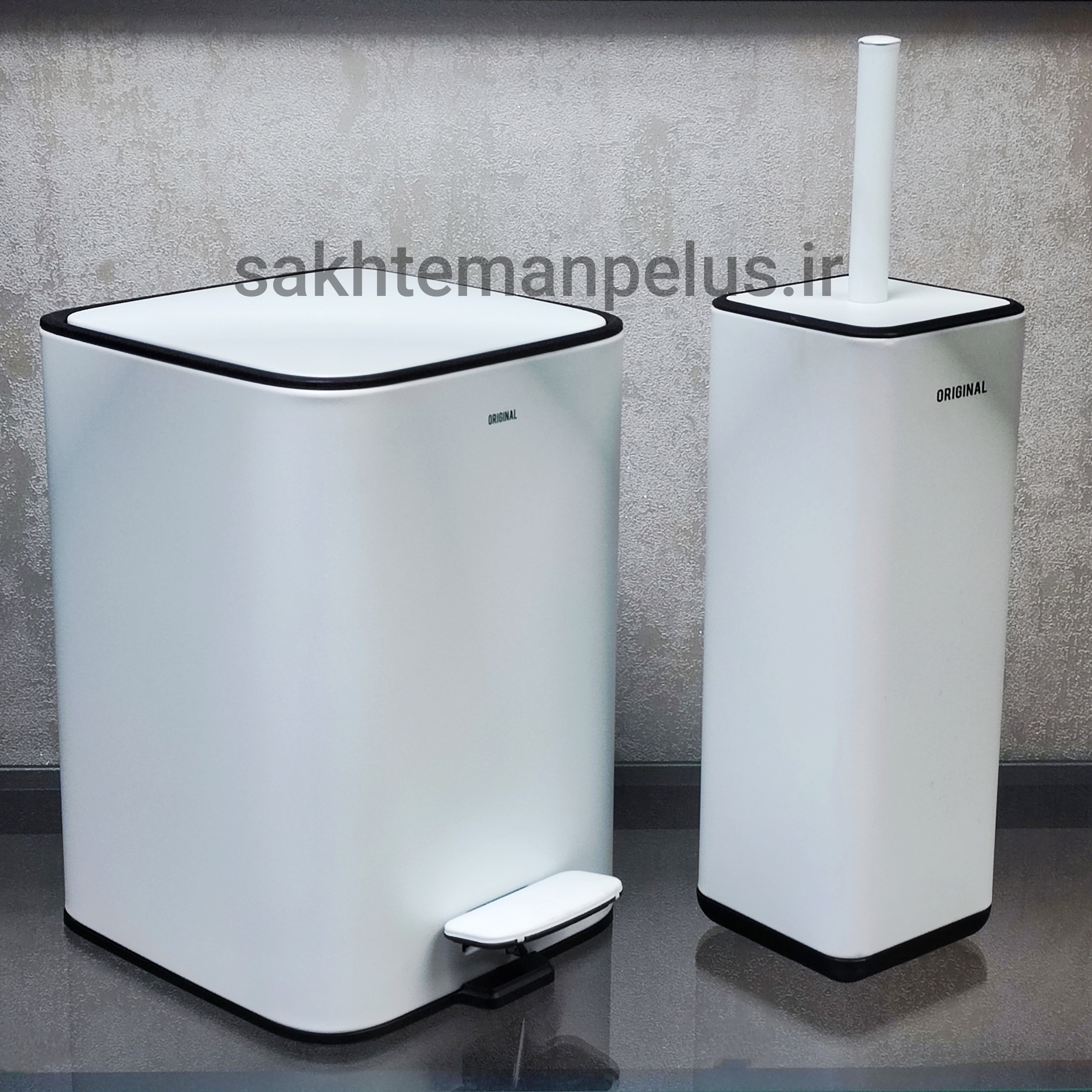 ست سطل و فرچه ۵ لیتر درب تخت مربع اورجینال سفید آرام بند