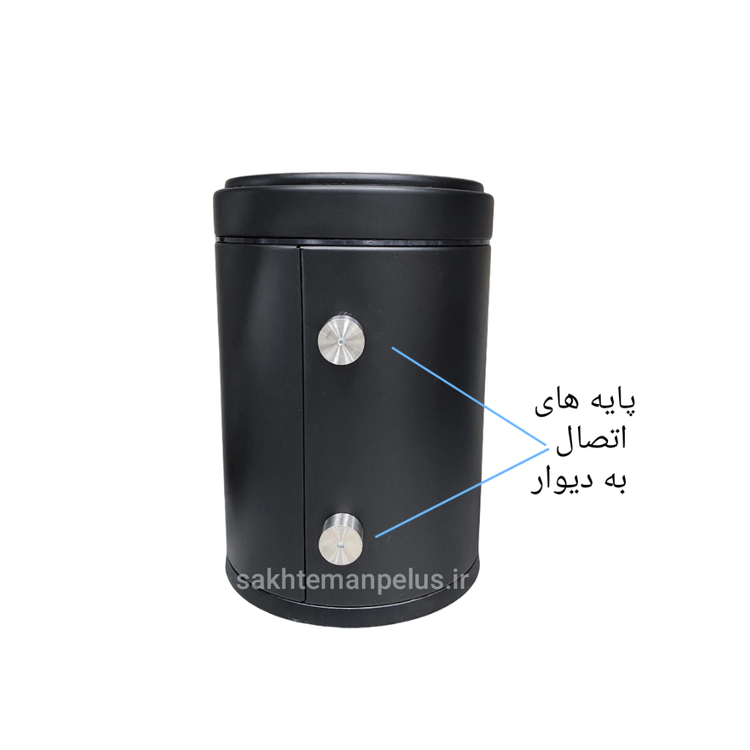 سطل زباله استوانه ۳۰ سانت بهاز مدل دیواری بادبزنی تمام مشکی ۶ لیتر