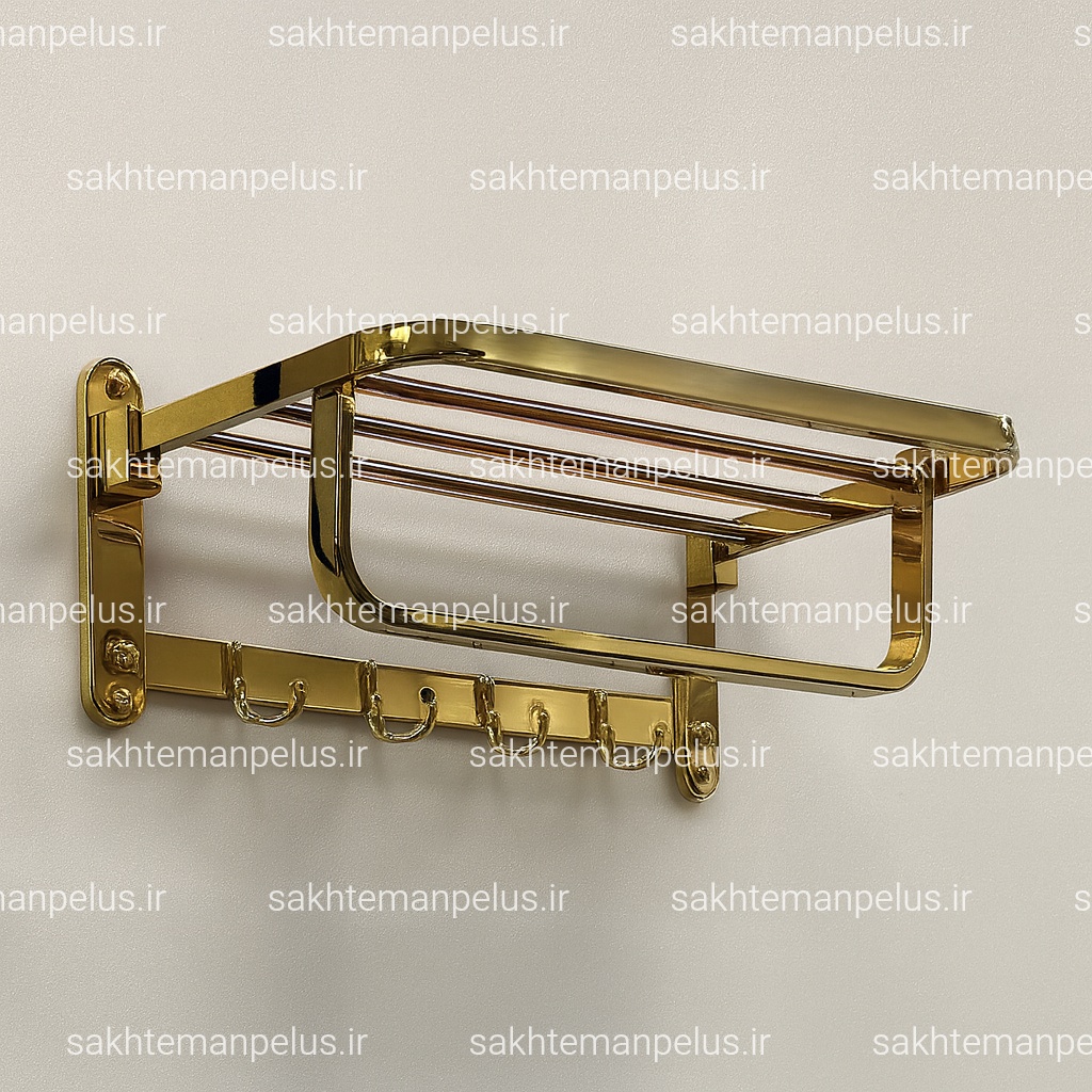 رخت آویز حمام تاشو  ۵۰ سانت دیواری  تمام استیل fiore طلایی