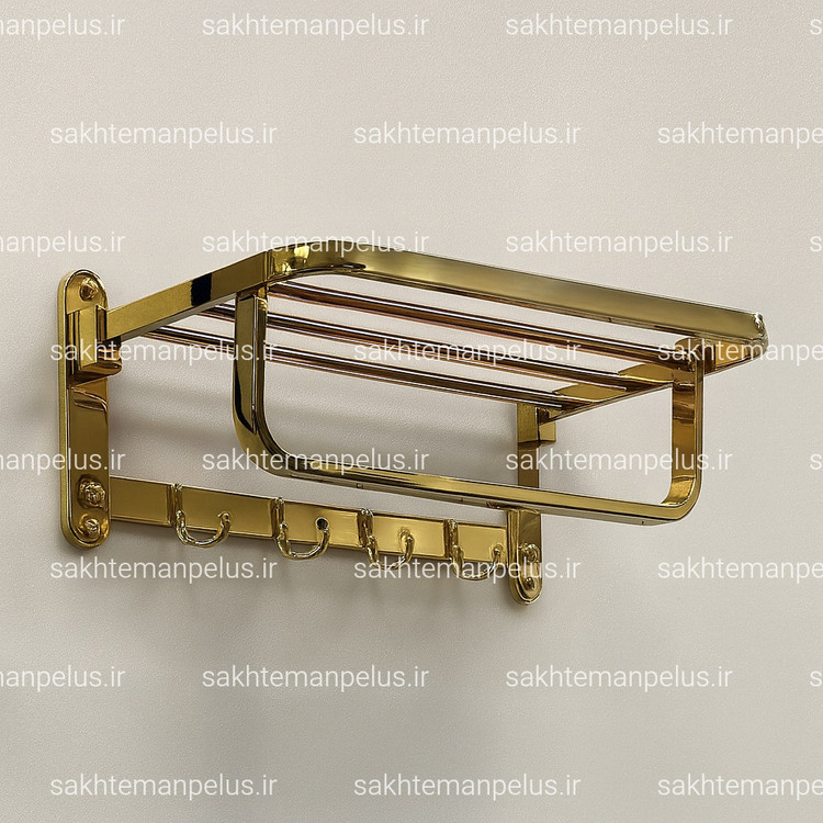 رخت آویز حمام تاشو ۵۰ سانت دیواری تمام استیل fiore طلایی