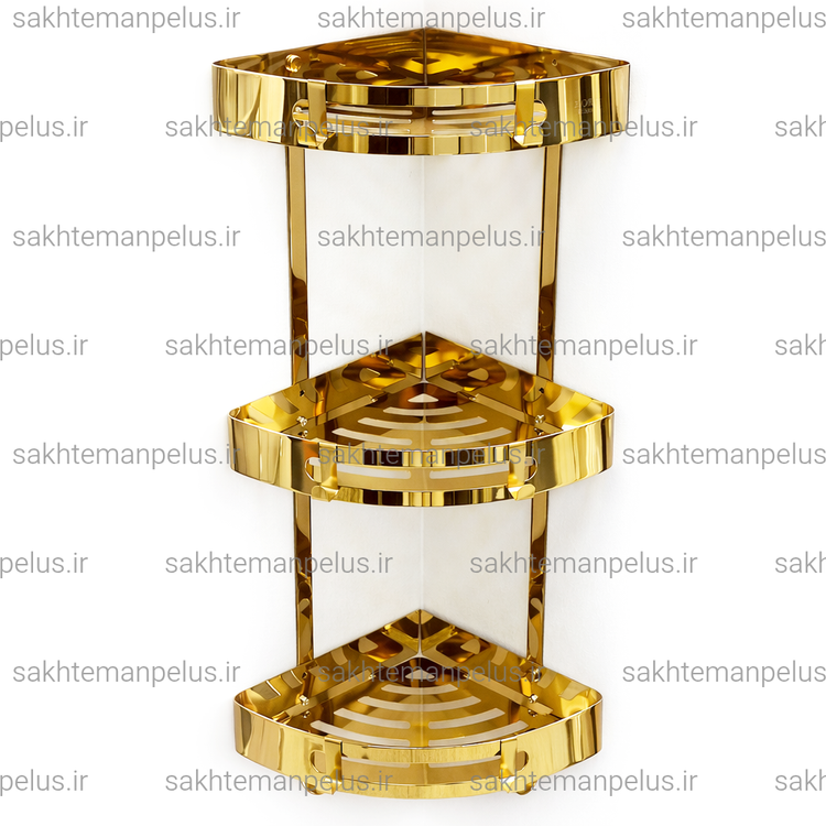 قفسه حمام مدل کنج سه طبقه صفحه ای استیل ۳۰۴ ضد زنگ طلایی براق