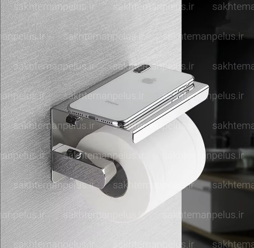 جای دستمال توالت بهمراه نگهدارنده موبایل استیل 304 ضد زنگ کروم