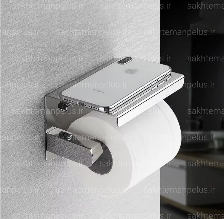 جای دستمال توالت بهمراه نگهدارنده موبایل استیل 304 ضد زنگ کروم