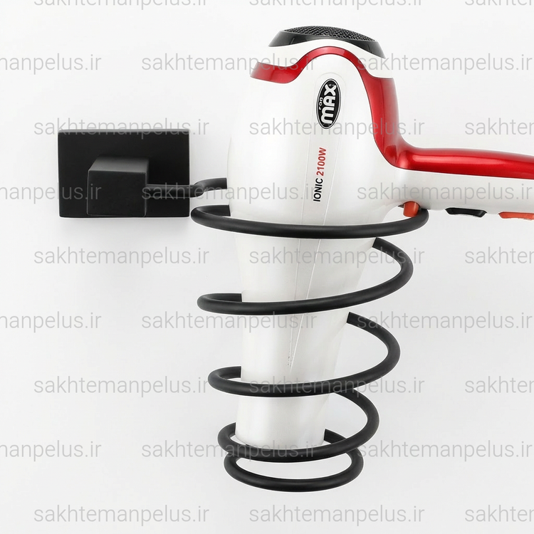 پایه دیواری استیل نگهدارنده سشوار مشکی مات