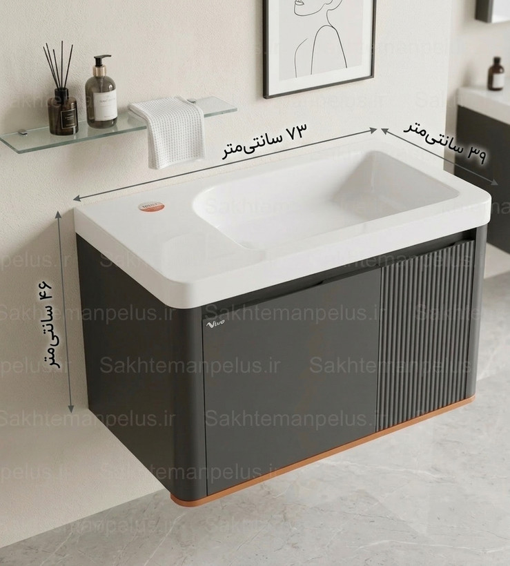 روشویی کابینتی ویوا سایز ۷۳ کد ۳۰۹۰ سنگ کورین (titivit) با آینه بک لایت تاچ به همراه باکس آینه