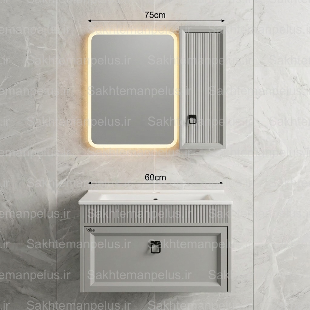 روشویی کابینتی دیواری آنیتا ۶۰ ویوا همراه آینه چراغ دارو باکس