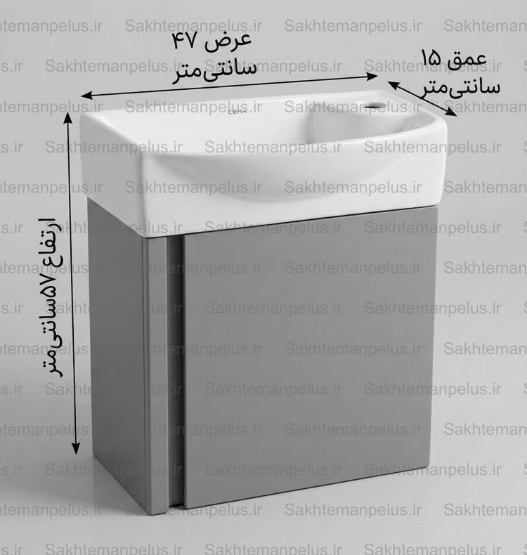 روشویی کابینتی طوسی مات دیواری پی وی سی۴۷در عمق ۱۵ مدل رمینی برند ویوا